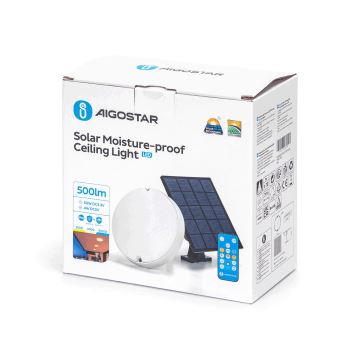 Aigostar - LED Himmennettävä aurinkokenno kattovalo LED/3,2V 3000K/4000K/6500K IP65 + kauko-ohjaus