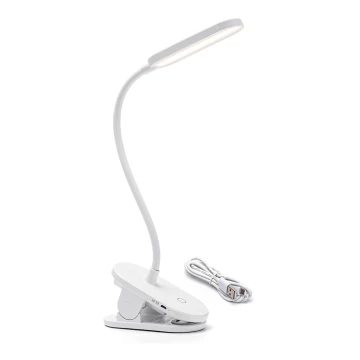 Aigostar - LED Himmennettävä ja ladattava pöytälamppu klipsillä LED/2,5W/5V 1200mAh valkoinen