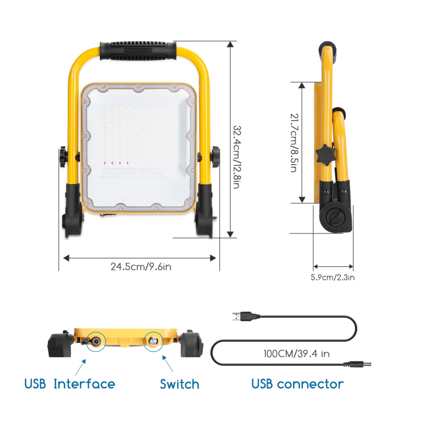 Aigostar - LED Himmennettävä rechargeable valonheitin LED/50W/5V 6500K IP65