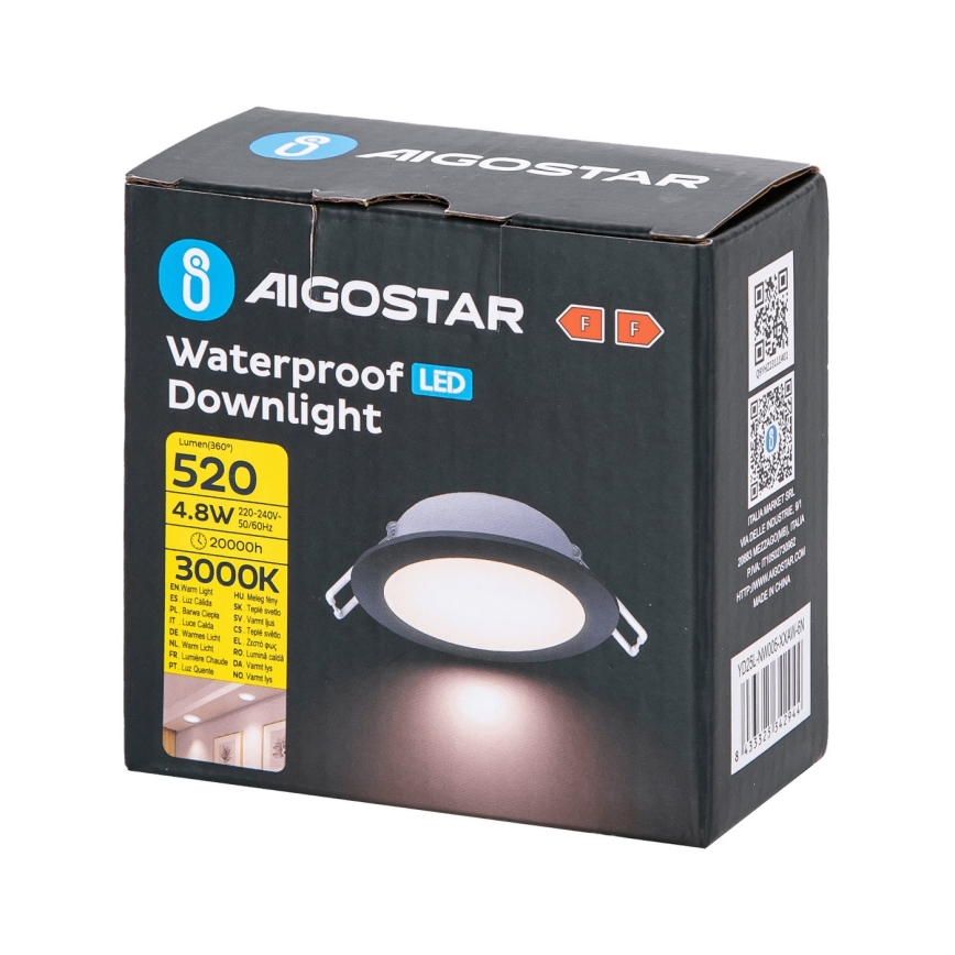 Aigostar - LED Kylpyhuoneen upotettava valo LED/4,8W/230V 3000K musta IP65