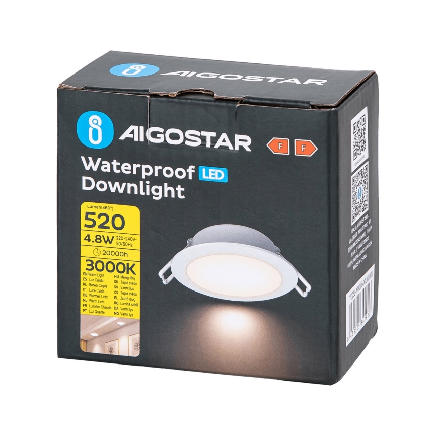 Aigostar - LED Kylpyhuoneen upotettava valo LED/4,8W/230V 3000K valkoinen IP65