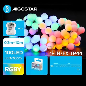 Aigostar - LED RGBY Ulkotila Jouluketju 100xLED/3xAA/8 toiminnot 10,3 m IP44