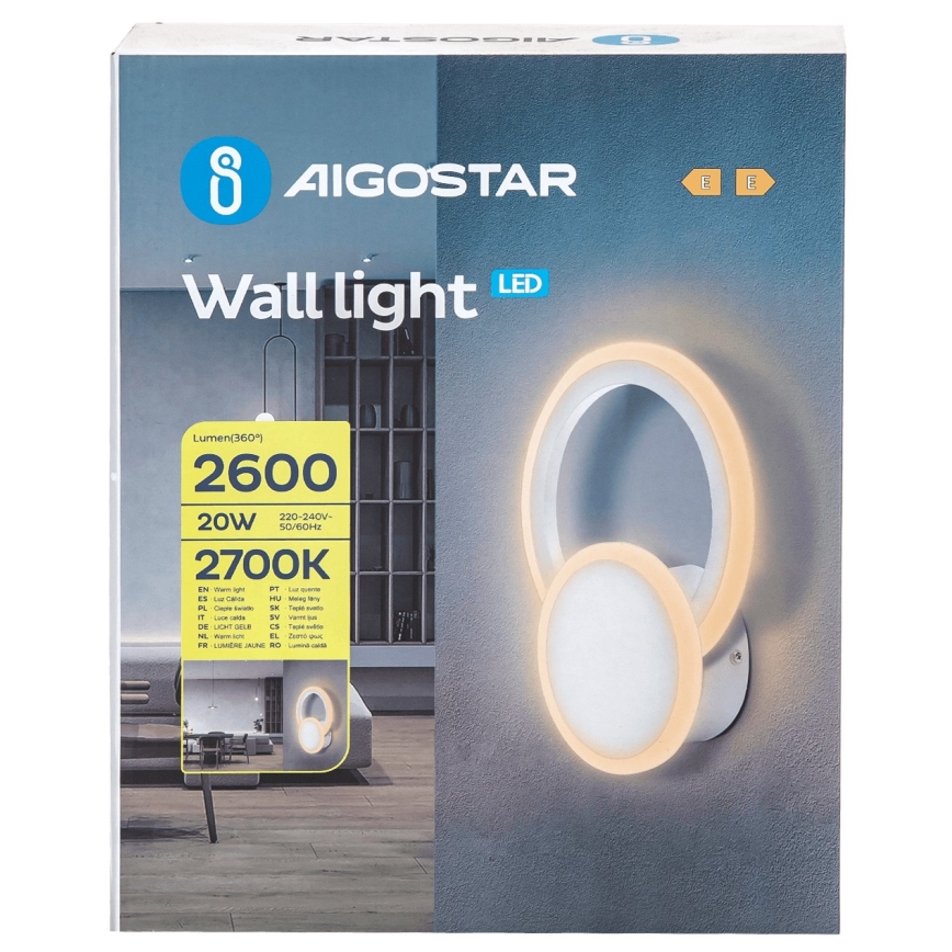 Aigostar - LED-seinävalaisin LED/20W/230V 2700K valkoinen