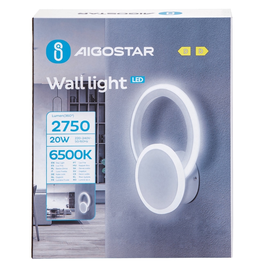 Aigostar - LED-seinävalaisin LED/20W/230V 6500K valkoinen