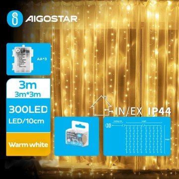 Aigostar - LED-ulkojouluketju 300xLED/8 toiminnot 3xAA 6x2m IP44 lämpimänvalkoinen