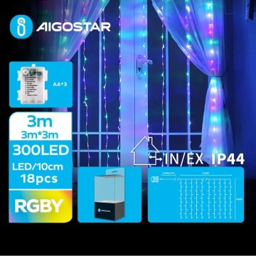 Aigostar - LED-ulkojouluketju 300xLED/8 toiminnot 3xAA 6x3m IP44 monivärinen