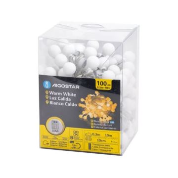 Aigostar - LED-ulkojouluketju 100xLED/3xAA/8 toiminnot 10,3 m IP44 lämpimänvalkoinen