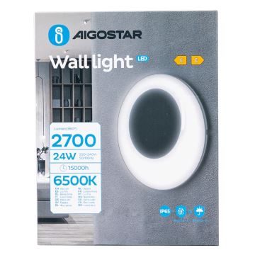 Aigostar - LED-ulkoseinävalaisin LED/24W/230V 6500K IP65 musta