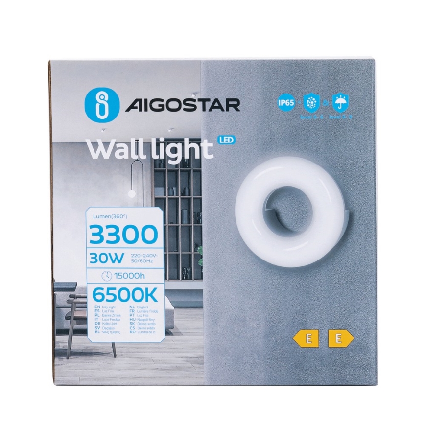 Aigostar - LED-ulkoseinävalaisin LED/30W/230V 6500K IP65 musta