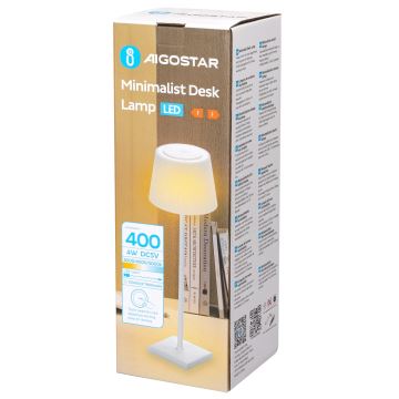 Aigostar - LED Himmennettävä ladattava ulkopöytävalaisin LED/4W/5V 3600mAh valkoinen IP54