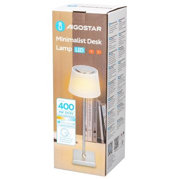 Aigostar - LED Himmennettävä ladattava ulkopöytävalaisin LED/4W/5V 3600mAh valkoinen/kromi IP54