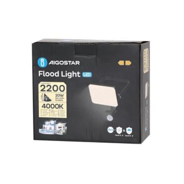 Aigostar - LED-valonheitin anturilla LED/20W/230V 4000K IP65 musta