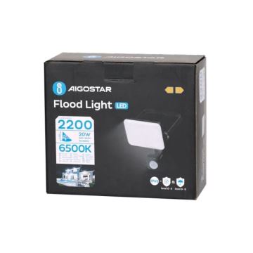 Aigostar - LED-valonheitin anturilla LED/20W/230V 6500K IP65 musta