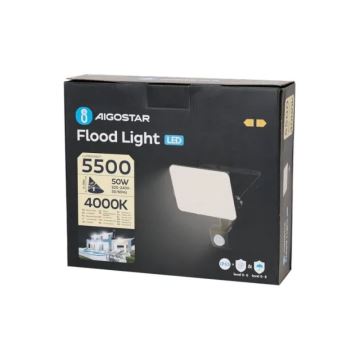 Aigostar - LED-valonheitin anturilla LED/50W/230V 4000K IP65 musta