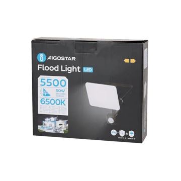 Aigostar - LED-valonheitin anturilla LED/50W/230V 6500K IP65 musta