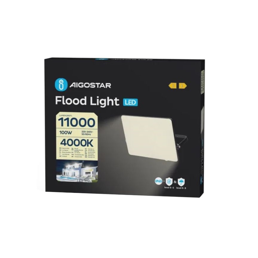 Aigostar - LED-valonheitin LED/100W/230V 4000K IP65 musta