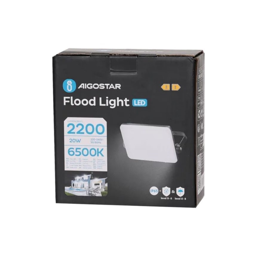 Aigostar - LED-valonheitin LED/20W/230V 6500K IP65 musta