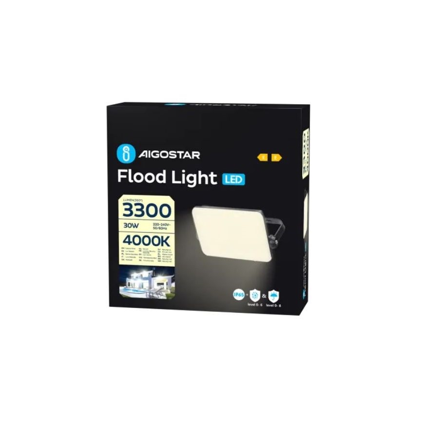 Aigostar - LED-valonheitin LED/30W/230V 4000K IP65 musta