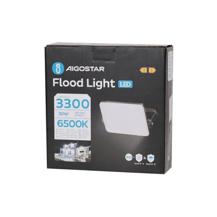 Aigostar - LED-valonheitin LED/30W/230V 6500K IP65 musta