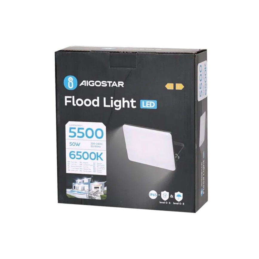 Aigostar - LED-valonheitin LED/50W/230V 6500K IP65 musta