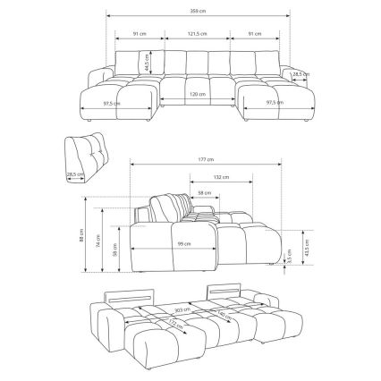ALMADA U-muotoinen verhoiltu vuodesohva säilytystilalla, beige