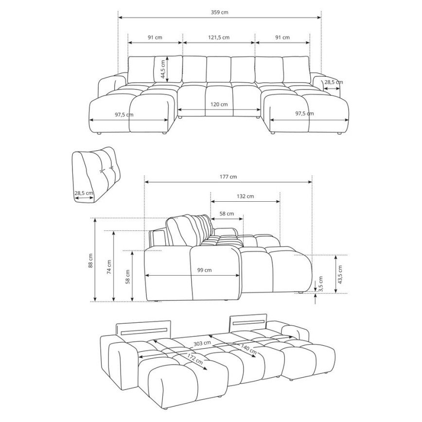 ALMADA U-muotoinen verhoiltu vuodesohva säilytystilalla, beige