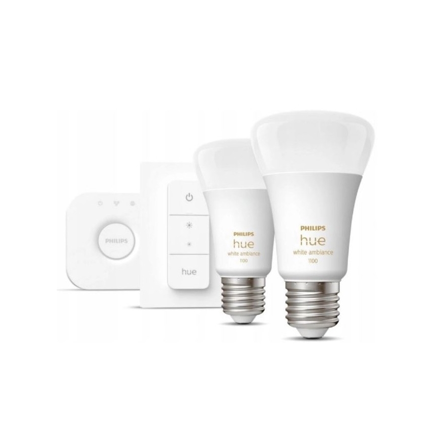 Aloituspaketti Philips Hue WHITE AMBIANCE 2xE27/8W/230V + liitäntälaite