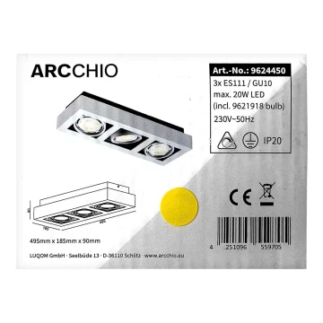 Arcchio - LED-kattovalaisin RONKA 3xGU10/11,5W/230V