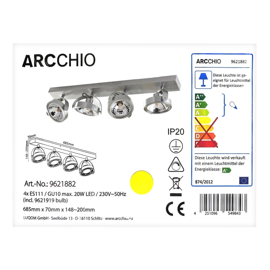 Arcchio - LED-kohdevalaisin MUNIN 4xGU10/ES111/11,5W/230V