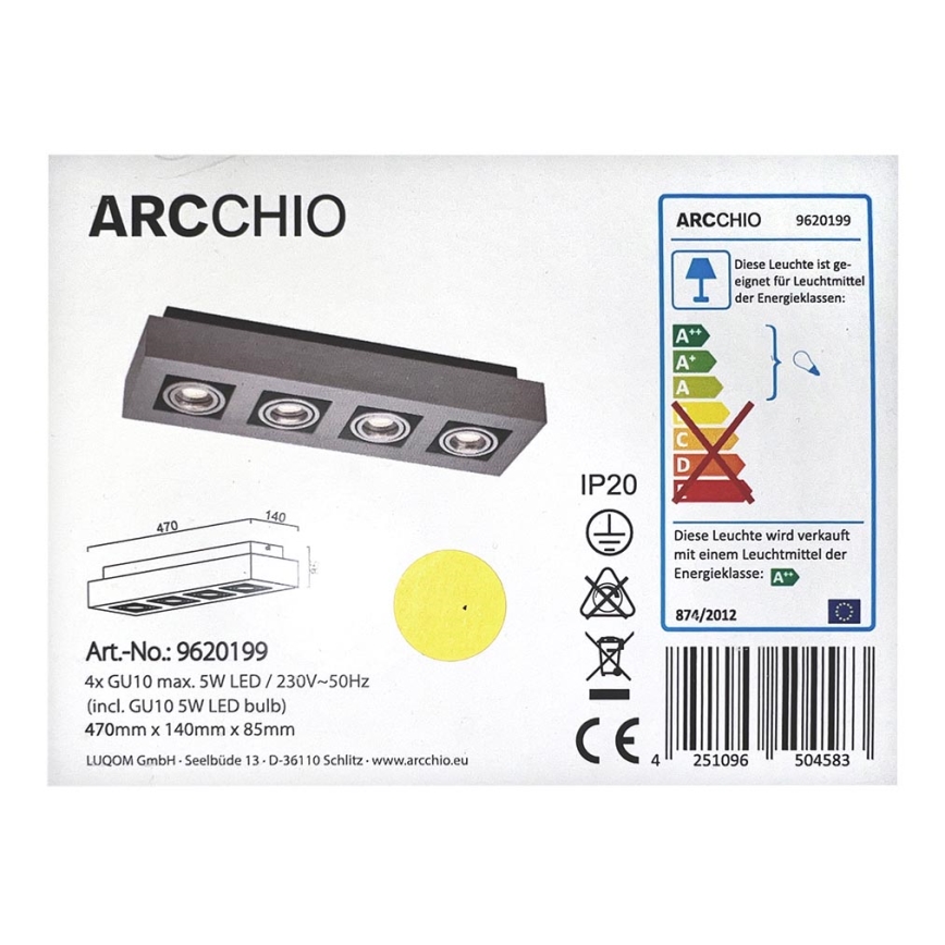 Archchio - LED-kohdevalo VINCE 4xGU10/5W/230V