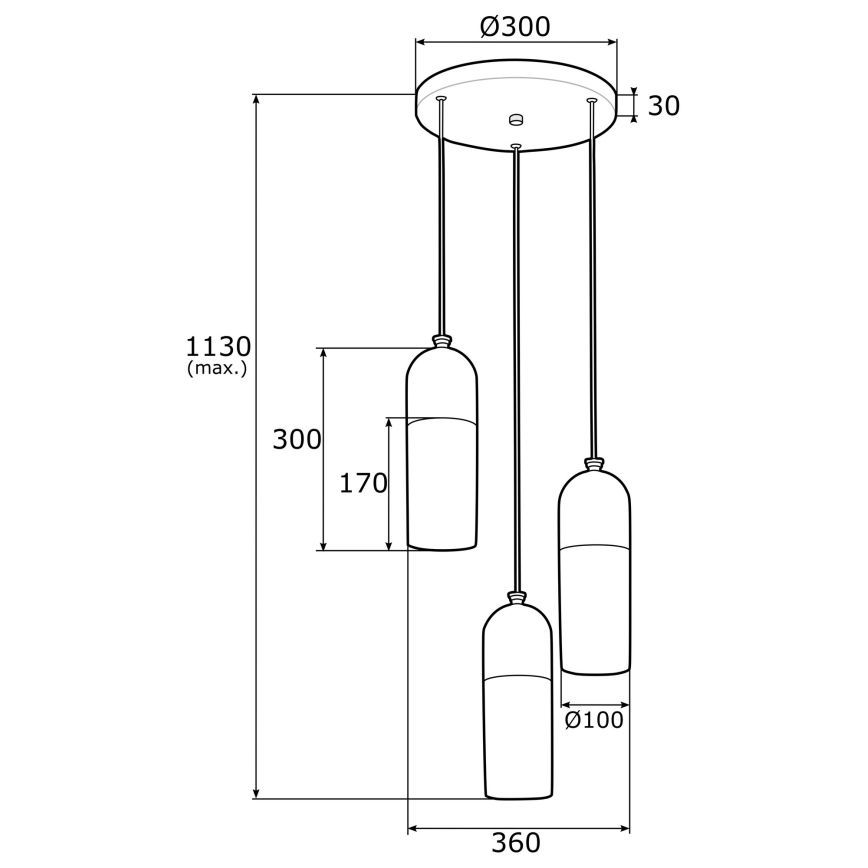 Argon 1466 - Kattokruunu johdossa BURGOS 3xE27/15W/230V messinki