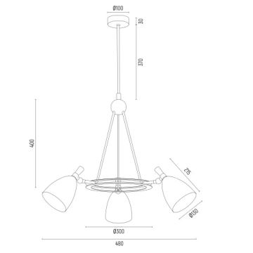 Argon 6149 - Kattovalaisin CHARLOTTE 3xE27/15W/230V musta/kulta