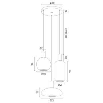 Argon 6323 - Kattokruunu johdossa SAGUNTO PLUS 3xE27/15W/230V musta