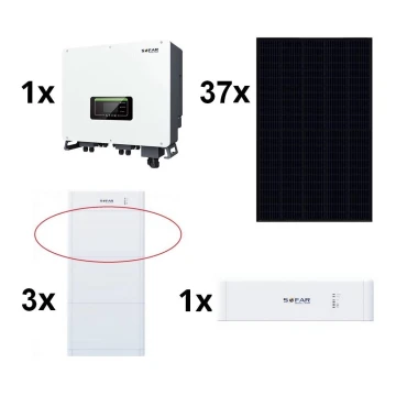 Aurinkoenergiasarja SOFAR Solar - 14,8kWp panel RISEN Full Black +15kW SOLAX muuntaja 3p + 15kWh akku SOFAR akun ohjausyksiköllä