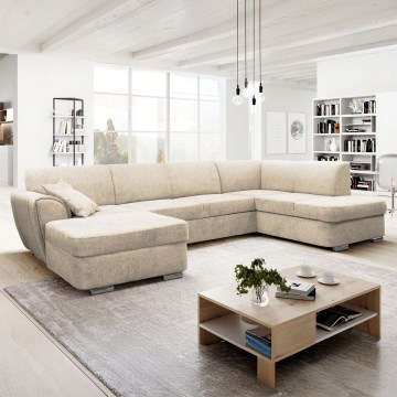 Avattava U-muotoinen kulmasohva säilytystilalla SERPA, oikeanpuoleinen, beige