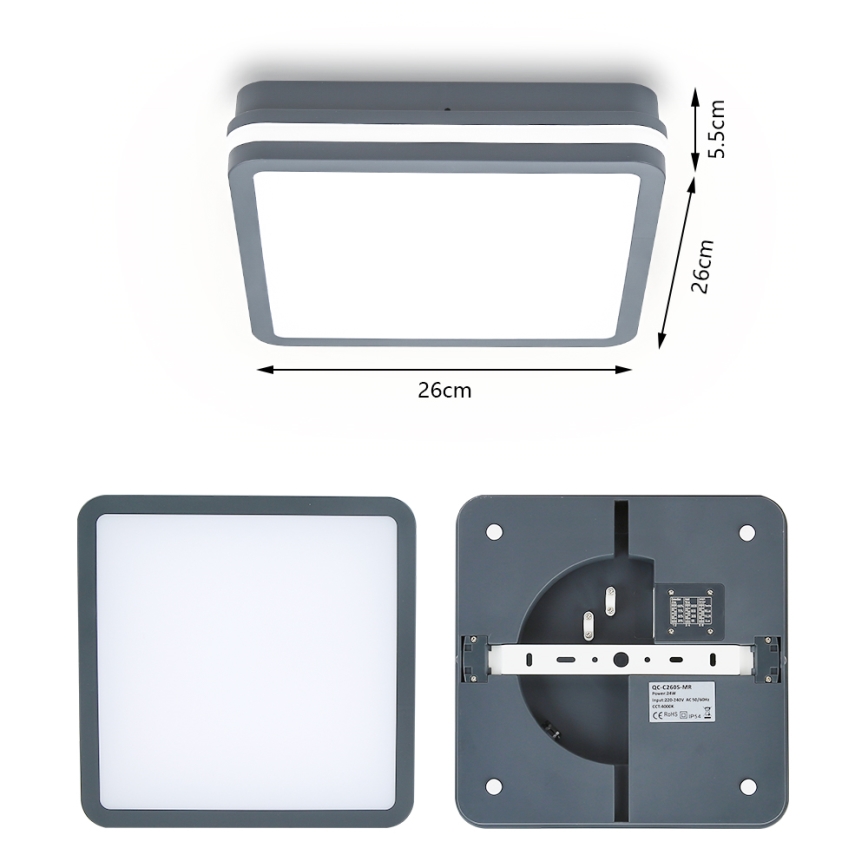 Brilagi - LED-ulkovalo BENE LED/24W/230V 26x26 cm antrasiitti IP54