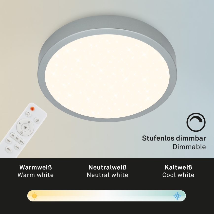 Briloner 3704-014-Himmennettävä LED-kattovalaisin RUNA LED/22W/230V 2700-6500K hopea + kauko-ohjaus