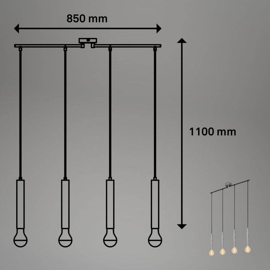 Briloner - Kattokruunu johdossa LONGA 4xE27/60W/230V hopea