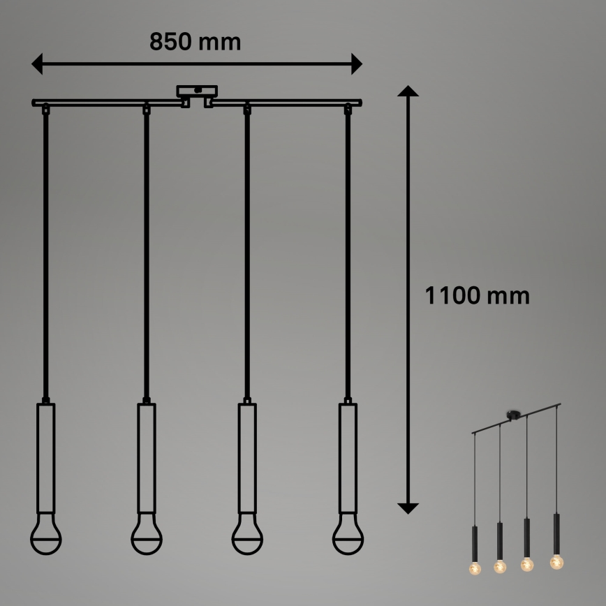 Briloner - Kattokruunu johdossa LONGA 4xE27/60W/230V musta