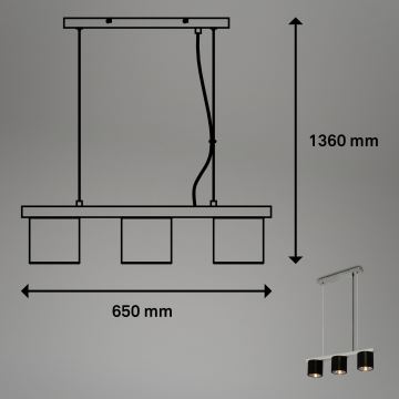 Briloner - Kattokruunu johdossa LURI 3xE14/25W/230V kumipuu