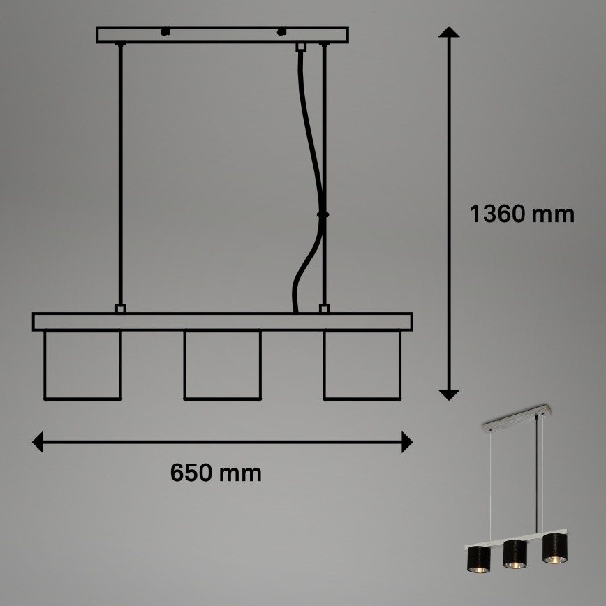 Briloner - Kattokruunu johdossa LURI 3xE14/25W/230V kumipuu