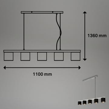 Briloner - Kattokruunu johdossa LURI 5xE14/25W/230V kumipuu