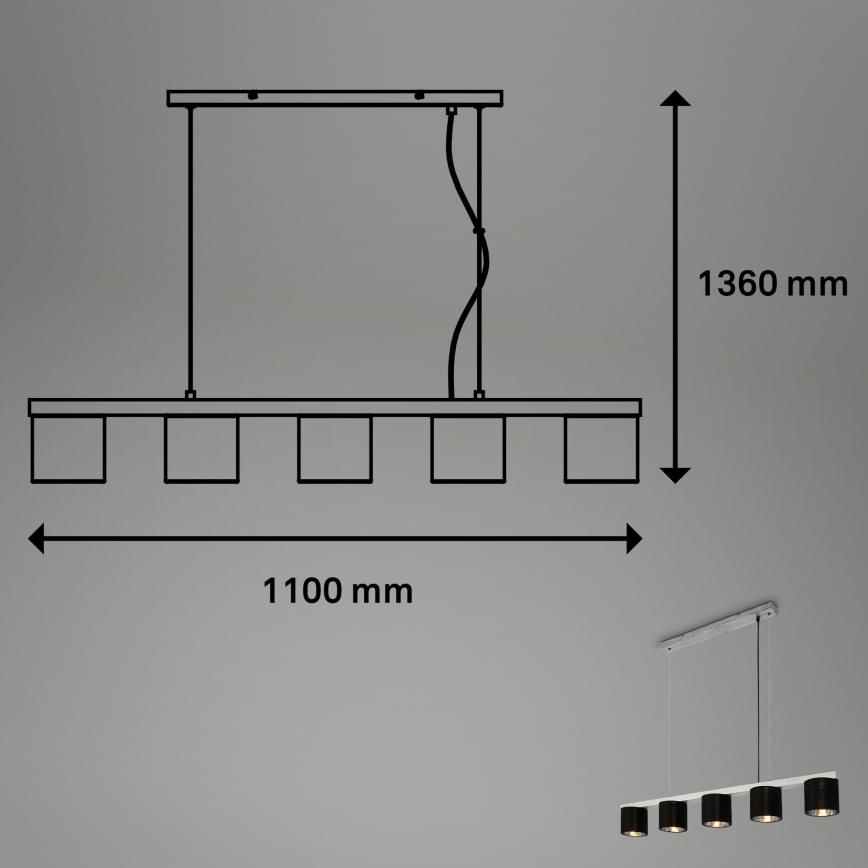 Briloner - Kattokruunu johdossa LURI 5xE14/25W/230V kumipuu