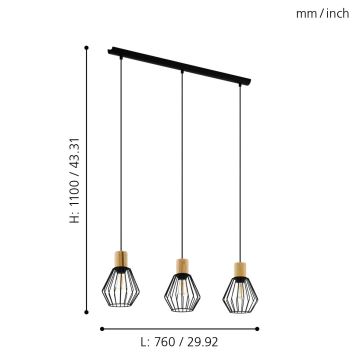 Eglo 43378 - Kattokruunu narulla PALMORLA 3xE27/60W/230V