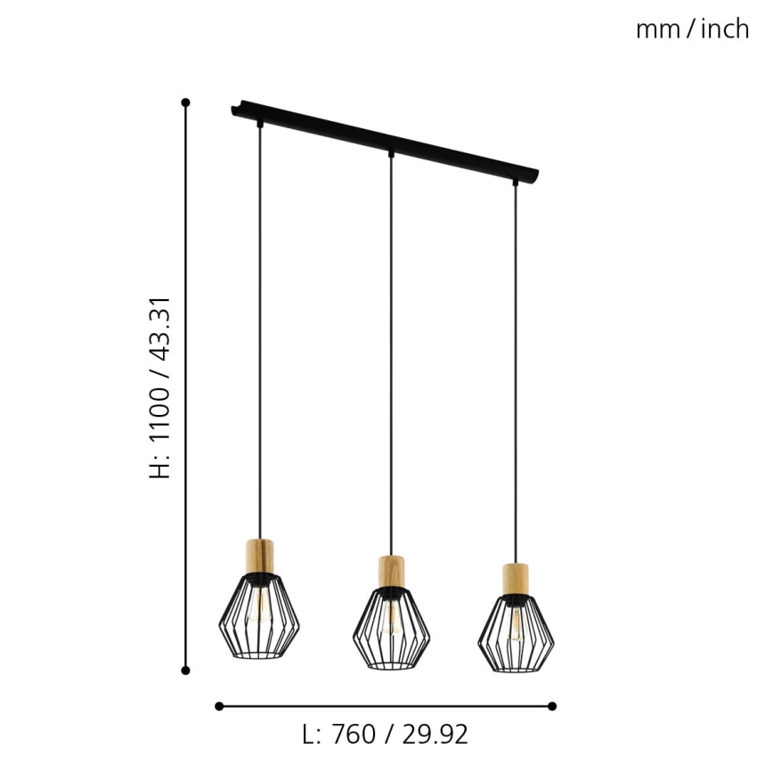 Eglo 43378 - Kattokruunu narulla PALMORLA 3xE27/60W/230V