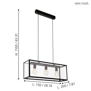 Eglo 49393 - Kattokruunu CHARTERHOUSE 3xE27/60W/230V