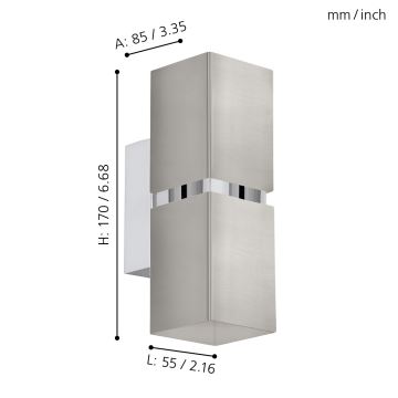 Eglo 96264 - LED-seinävalaisin PASSA 2xGU10/3.3W/230V kulmikas