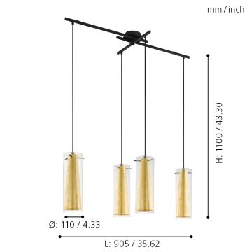 Eglo 97653 - Kattokruunu narulla PINTO GOLD 4xE27/60W/230V