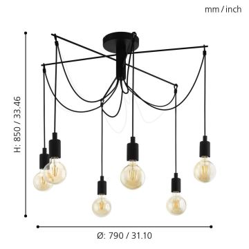 Eglo 98679 - Kattokruunu narulla MUSARA 6xE27/60W/230V