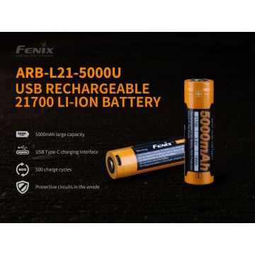 Fenix FE21700USB - 1kpl ladattava patteri USB/3,6V 5000 mAh